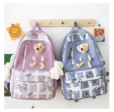 Elementary And Middle School Student Schoolbags Women's Cute Bear Lunch Box Three-piece Set