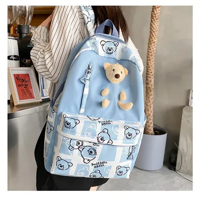 Elementary And Middle School Student Schoolbags Women's Cute Bear Lunch Box Three-piece Set