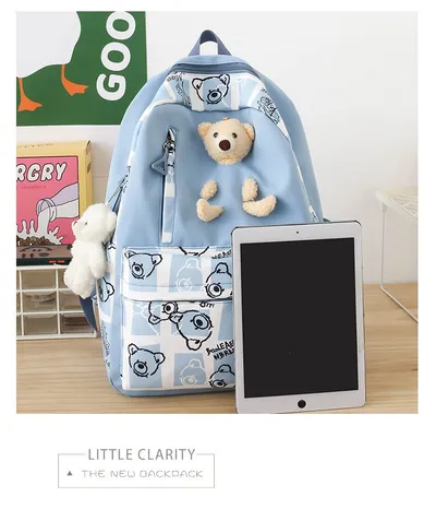 Elementary And Middle School Student Schoolbags Women's Cute Bear Lunch Box Three-piece Set