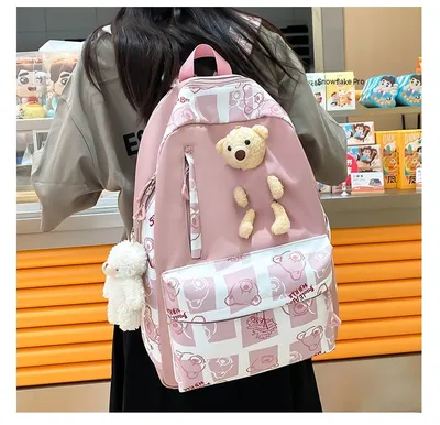Elementary And Middle School Student Schoolbags Women's Cute Bear Lunch Box Three-piece Set