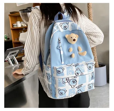 Elementary And Middle School Student Schoolbags Women's Cute Bear Lunch Box Three-piece Set