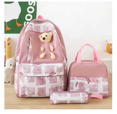 Elementary And Middle School Student Schoolbags Women's Cute Bear Lunch Box Three-piece Set