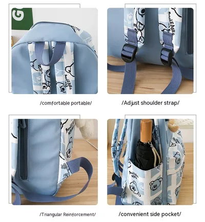 Elementary And Middle School Student Schoolbags Women's Cute Bear Lunch Box Three-piece Set