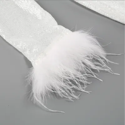 Women's Sequined Cuff Decorative Feather Skirt Slim Fit Irregular Dress Women
