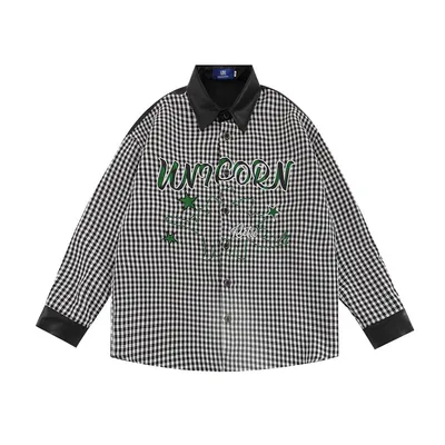 American Contrast Color Stitching Long-sleeved Shirt Men