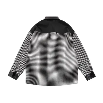 American Contrast Color Stitching Long-sleeved Shirt Men