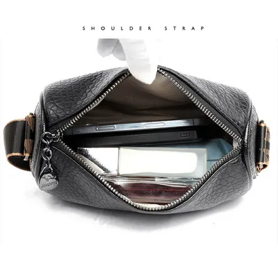 Women's Cowhide Round Trendy Fashion Wide Strap Shoulder Messenger Bag