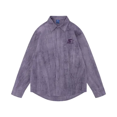 Simple Embroidered Linen Cotton Distressed Shirt For Men