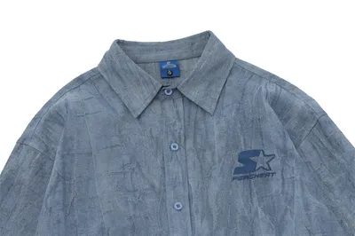 Simple Embroidered Linen Cotton Distressed Shirt For Men