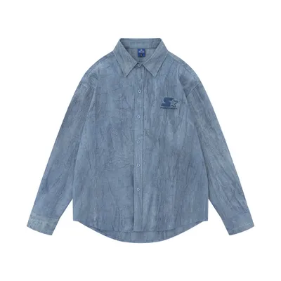 Simple Embroidered Linen Cotton Distressed Shirt For Men