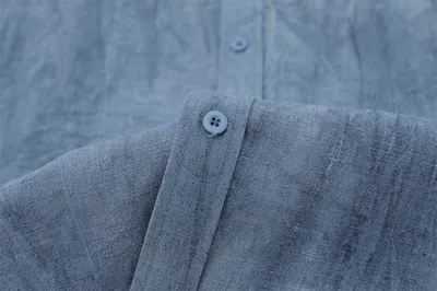 Simple Embroidered Linen Cotton Distressed Shirt For Men
