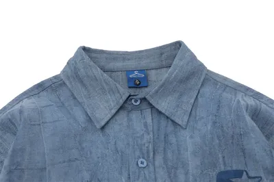 Simple Embroidered Linen Cotton Distressed Shirt For Men