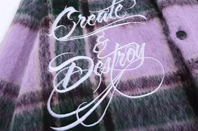 Embroidered Letter Color Matching Plaid Woolen Shirt