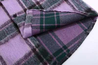 Embroidered Letter Color Matching Plaid Woolen Shirt