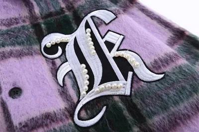 Embroidered Letter Color Matching Plaid Woolen Shirt
