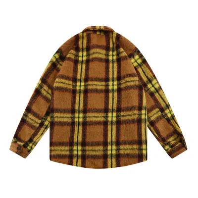 Embroidered Letter Color Matching Plaid Woolen Shirt