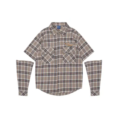 Plaid Long Sleeve Shirt Men's Sleeve Detachable Two-way Wear