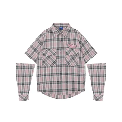 Plaid Long Sleeve Shirt Men's Sleeve Detachable Two-way Wear