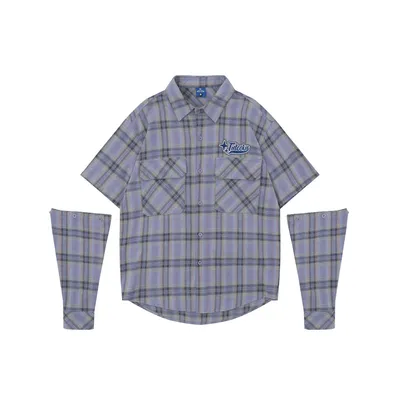 Plaid Long Sleeve Shirt Men's Sleeve Detachable Two-way Wear