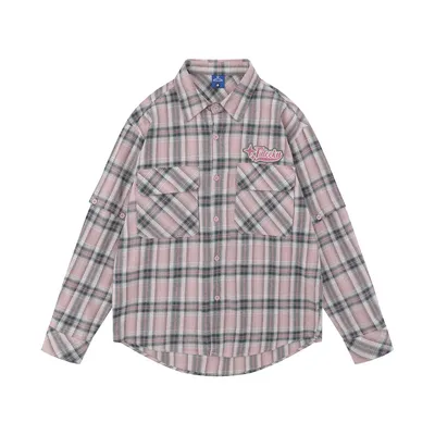 Plaid Long Sleeve Shirt Men's Sleeve Detachable Two-way Wear