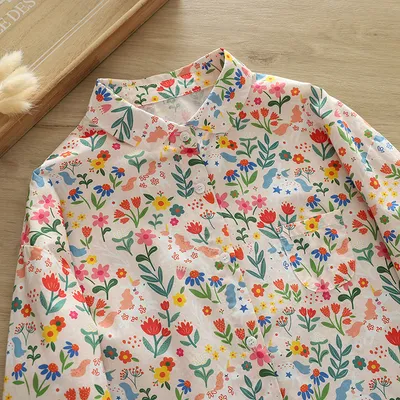 Autumn New Women's Clothing Printed Loose Lapel Long Sleeves Shirt