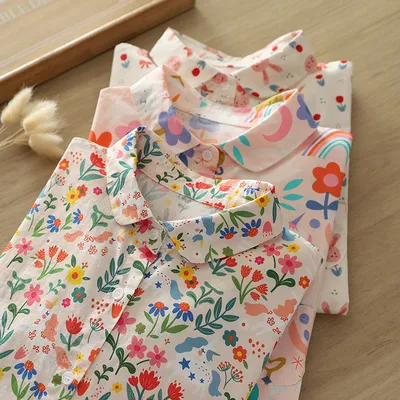 Autumn New Women's Clothing Printed Loose Lapel Long Sleeves Shirt