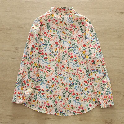 Autumn New Women's Clothing Printed Loose Lapel Long Sleeves Shirt