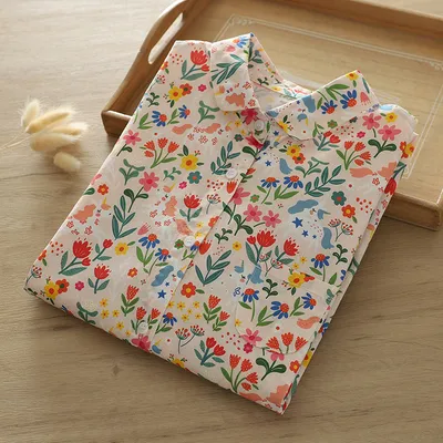 Autumn New Women's Clothing Printed Loose Lapel Long Sleeves Shirt