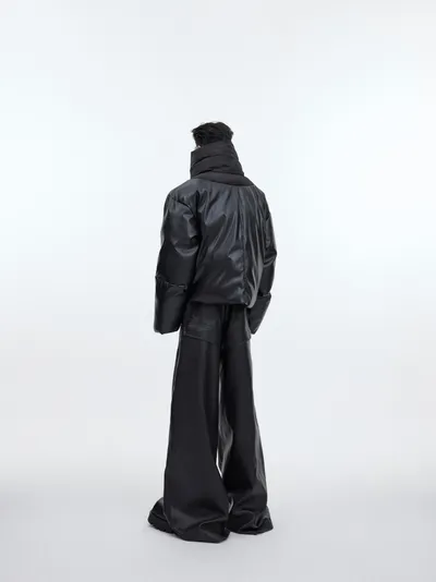 Double-layer Collar Design Cotton Coat Jacket Glossy PU Leather Stitching Thickening Cotton-padded Coat