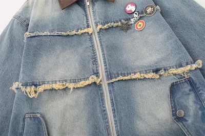 European And American Fashion Loose Contrast Color Lapels Washed And Worn Denim Jacket