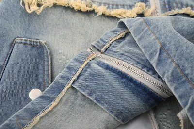 European And American Fashion Loose Contrast Color Lapels Washed And Worn Denim Jacket