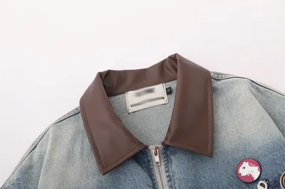 European And American Fashion Loose Contrast Color Lapels Washed And Worn Denim Jacket