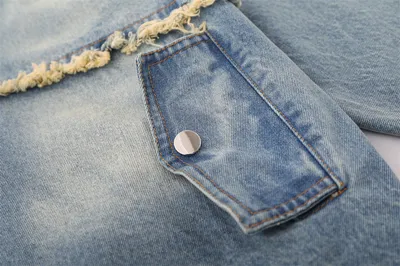 European And American Fashion Loose Contrast Color Lapels Washed And Worn Denim Jacket