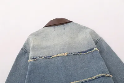 European And American Fashion Loose Contrast Color Lapels Washed And Worn Denim Jacket