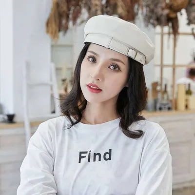 Fashion Sheepskin Genuine Leather Women Beret
