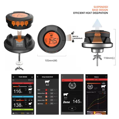 Wireless Bluetooth Barbecue Oven Thermometer Double Probe Digital Electronic BBQ Baking