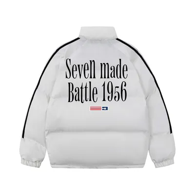 Printed Stand Collar Cotton-padded Coat Men