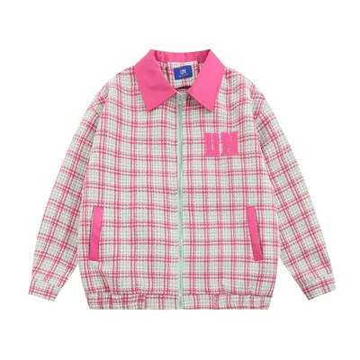 American Plaid Jacket Men's Baseball Uniforms Lapel PU Leather
