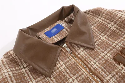 American Plaid Jacket Men's Baseball Uniforms Lapel PU Leather