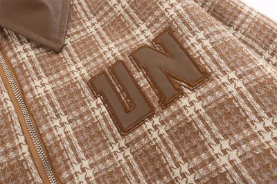 American Plaid Jacket Men's Baseball Uniforms Lapel PU Leather