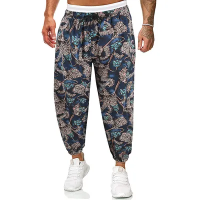 Men's Casual Multicolor Cotton And Linen Loose Low Crotch Trousers