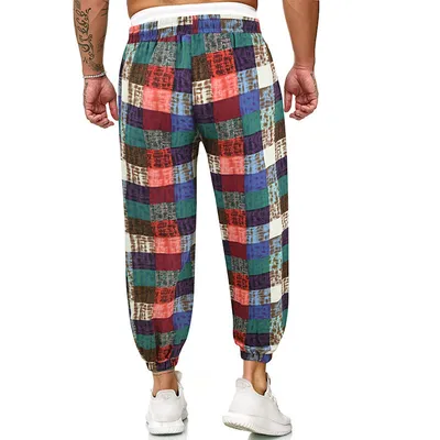 Men's Casual Multicolor Cotton And Linen Loose Low Crotch Trousers