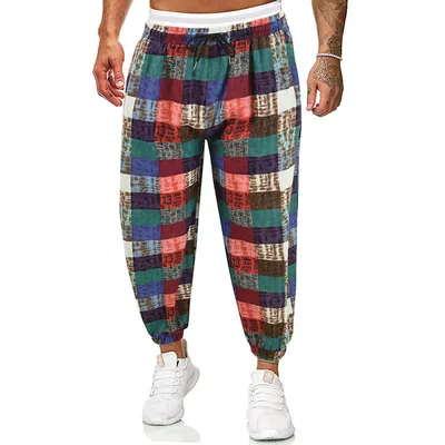Men's Casual Multicolor Cotton And Linen Loose Low Crotch Trousers