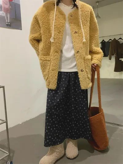 All-match And Sweet Velvet Elastic Waist Floral Skirt