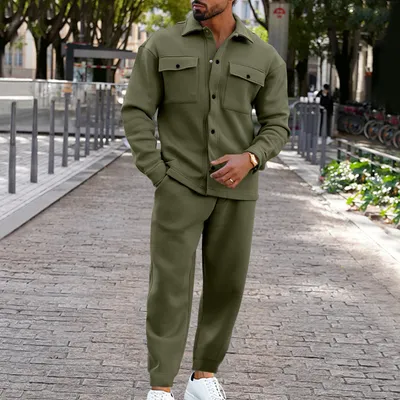 Suede Single-breasted Solid Color Slim Fit Two-piece Suit Men