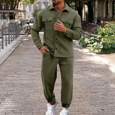 Suede Single-breasted Solid Color Slim Fit Two-piece Suit Men