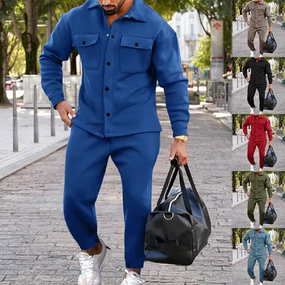 Suede Single-breasted Solid Color Slim Fit Two-piece Suit Men