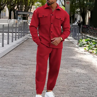 Suede Single-breasted Solid Color Slim Fit Two-piece Suit Men