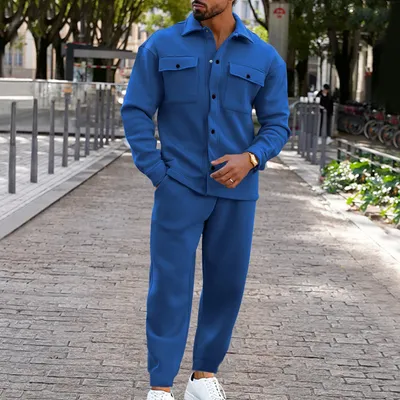 Suede Single-breasted Solid Color Slim Fit Two-piece Suit Men