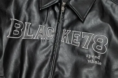 Embroidered Letters Leather Coat Men